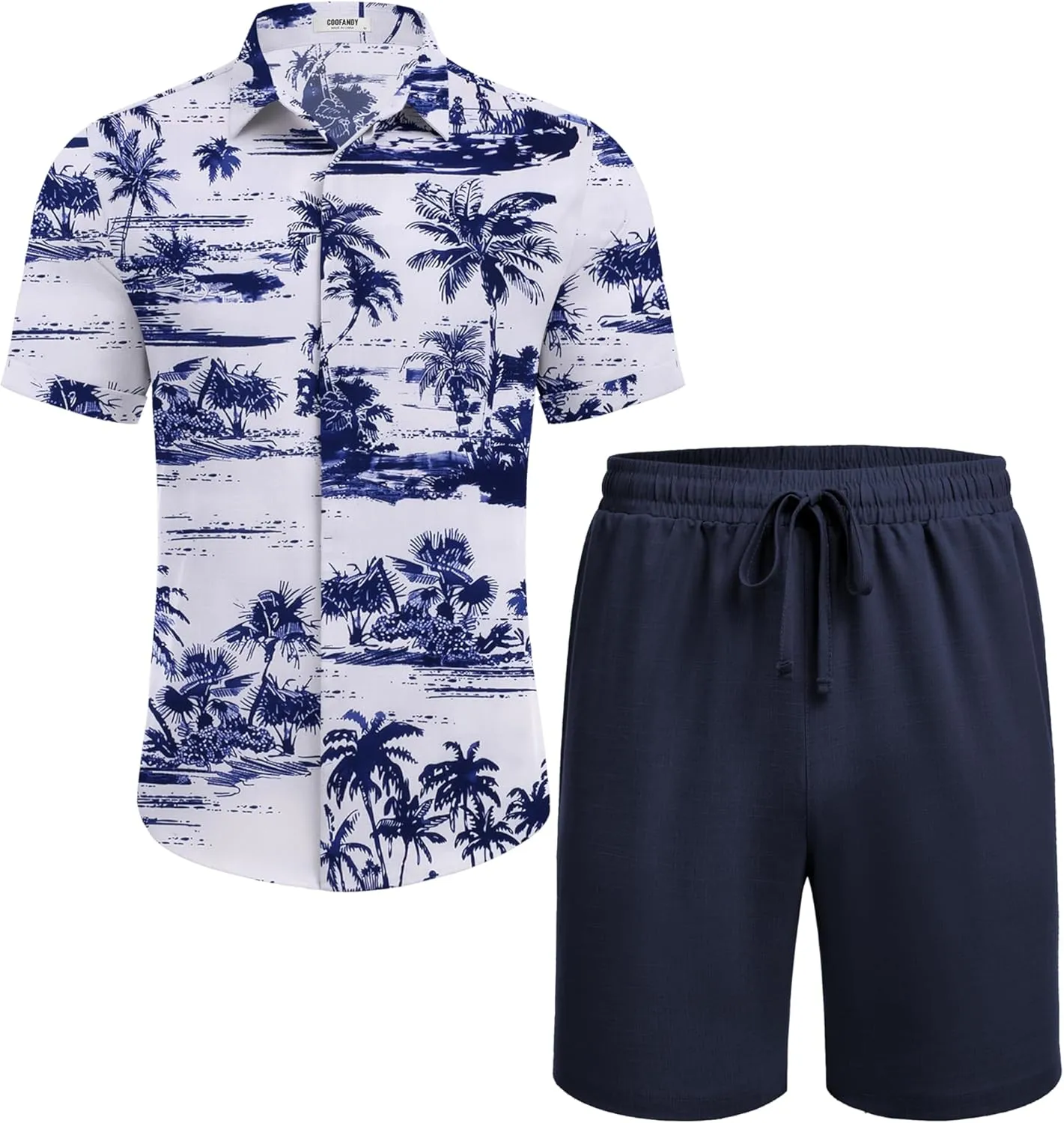 COOFANDY Men's Summer Beach Outfits 2 Piece Short Sleeve Shirts and Shorts Vacation Texture Linen Sets for Men