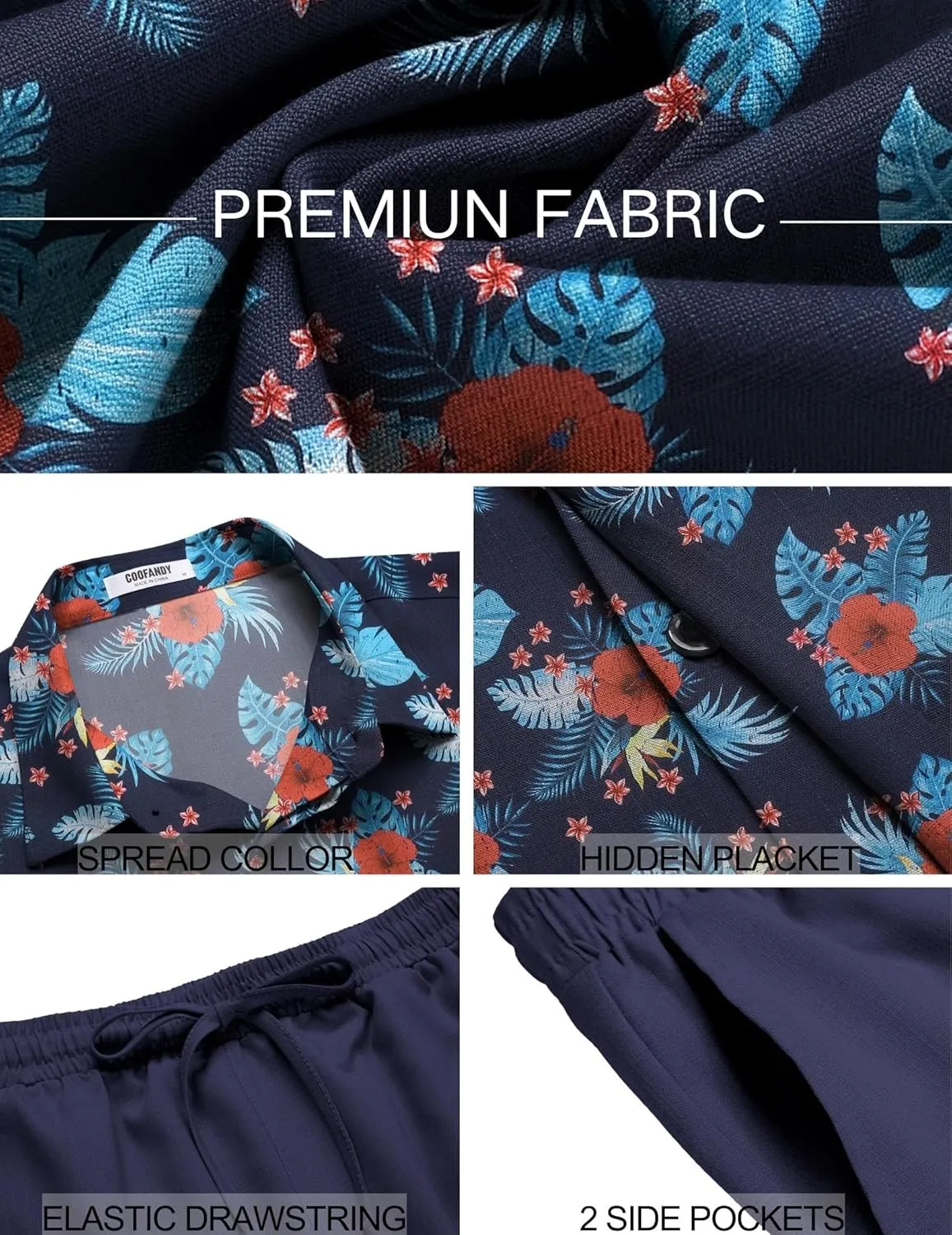 COOFANDY Men's Summer Beach Outfits 2 Piece Short Sleeve Shirts and Shorts Vacation Texture Linen Sets for Men