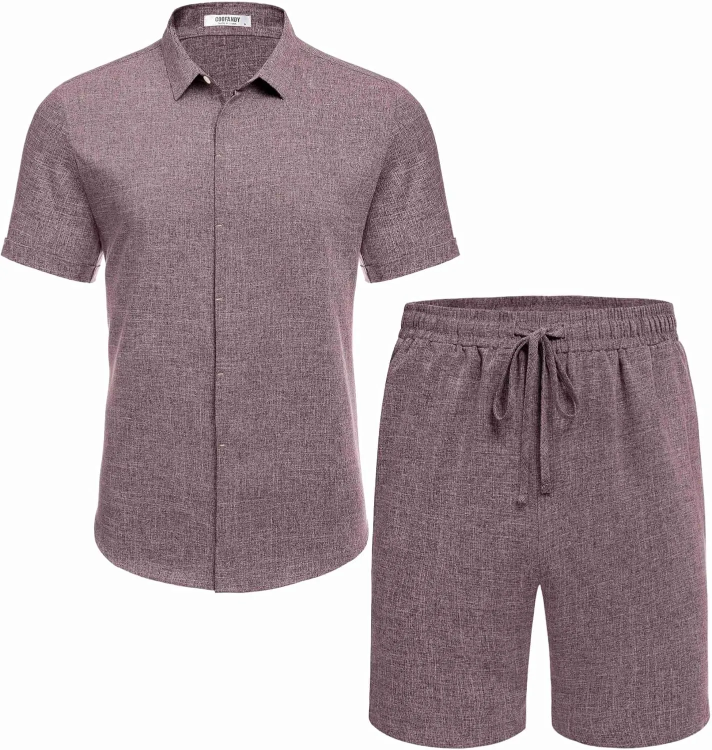 COOFANDY Men's Summer Beach Outfits 2 Piece Short Sleeve Shirts and Shorts Vacation Texture Linen Sets for Men
