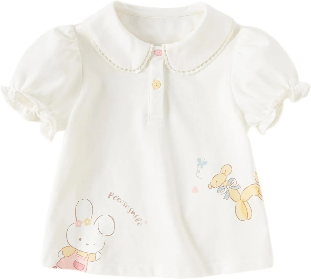 DAVE&BELLA Girls Short Sleeve Polo Shirts Quick Dry Ruffle Golf Tennis T Shirts Rabbit Print School Uniform Tops for Aged 1-8