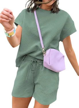 Dokotoo Women's 2 Piece Outfits Sweatsuit Casual Short Sleeve Pullover Tops and Drawstring Shorts Pants Lounge Sets