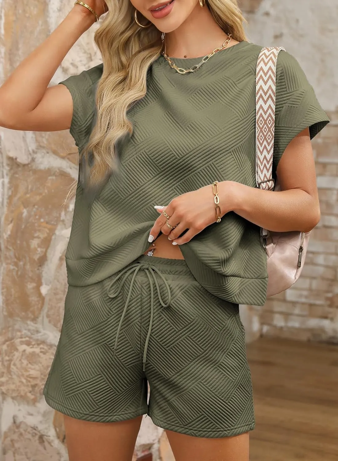 Dokotoo Women's 2 Piece Outfits Sweatsuit Casual Short Sleeve Pullover Tops and Drawstring Shorts Pants Lounge Sets