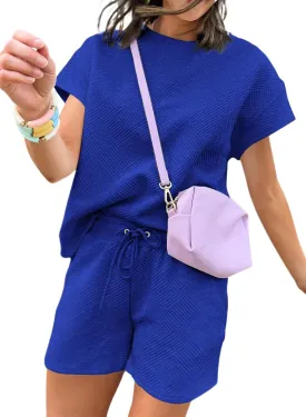 Dokotoo Women's 2 Piece Outfits Sweatsuit Casual Short Sleeve Pullover Tops and Drawstring Shorts Pants Lounge Sets