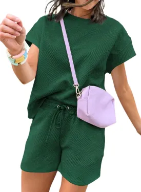 Dokotoo Women's 2 Piece Outfits Sweatsuit Casual Short Sleeve Pullover Tops and Drawstring Shorts Pants Lounge Sets