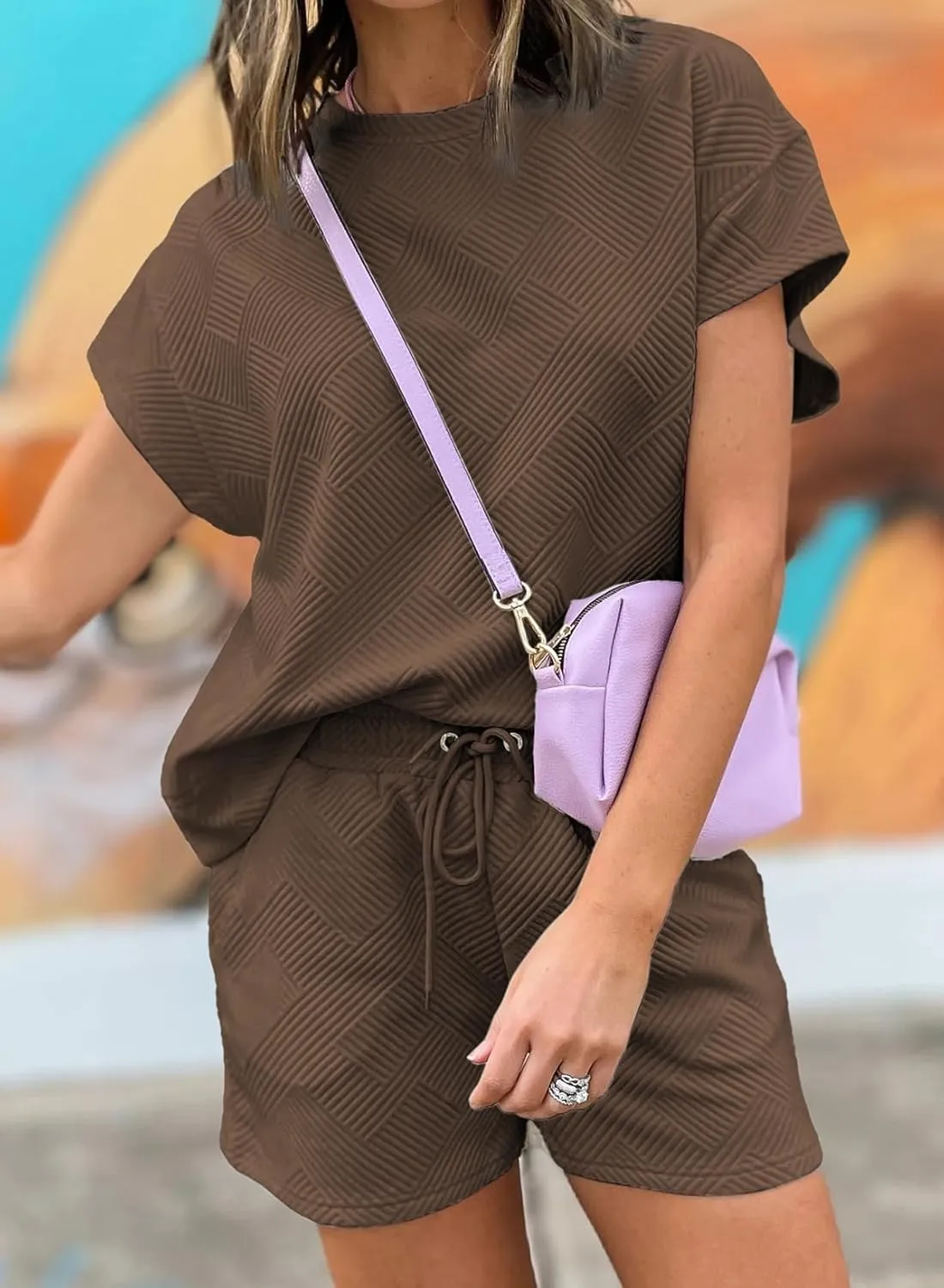 Dokotoo Women's 2 Piece Outfits Sweatsuit Casual Short Sleeve Pullover Tops and Drawstring Shorts Pants Lounge Sets