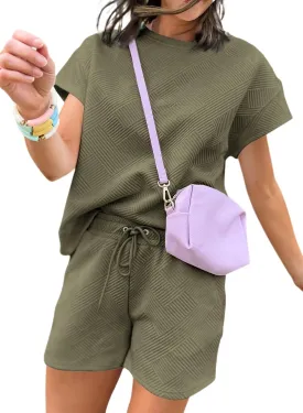 Dokotoo Women's 2 Piece Outfits Sweatsuit Casual Short Sleeve Pullover Tops and Drawstring Shorts Pants Lounge Sets