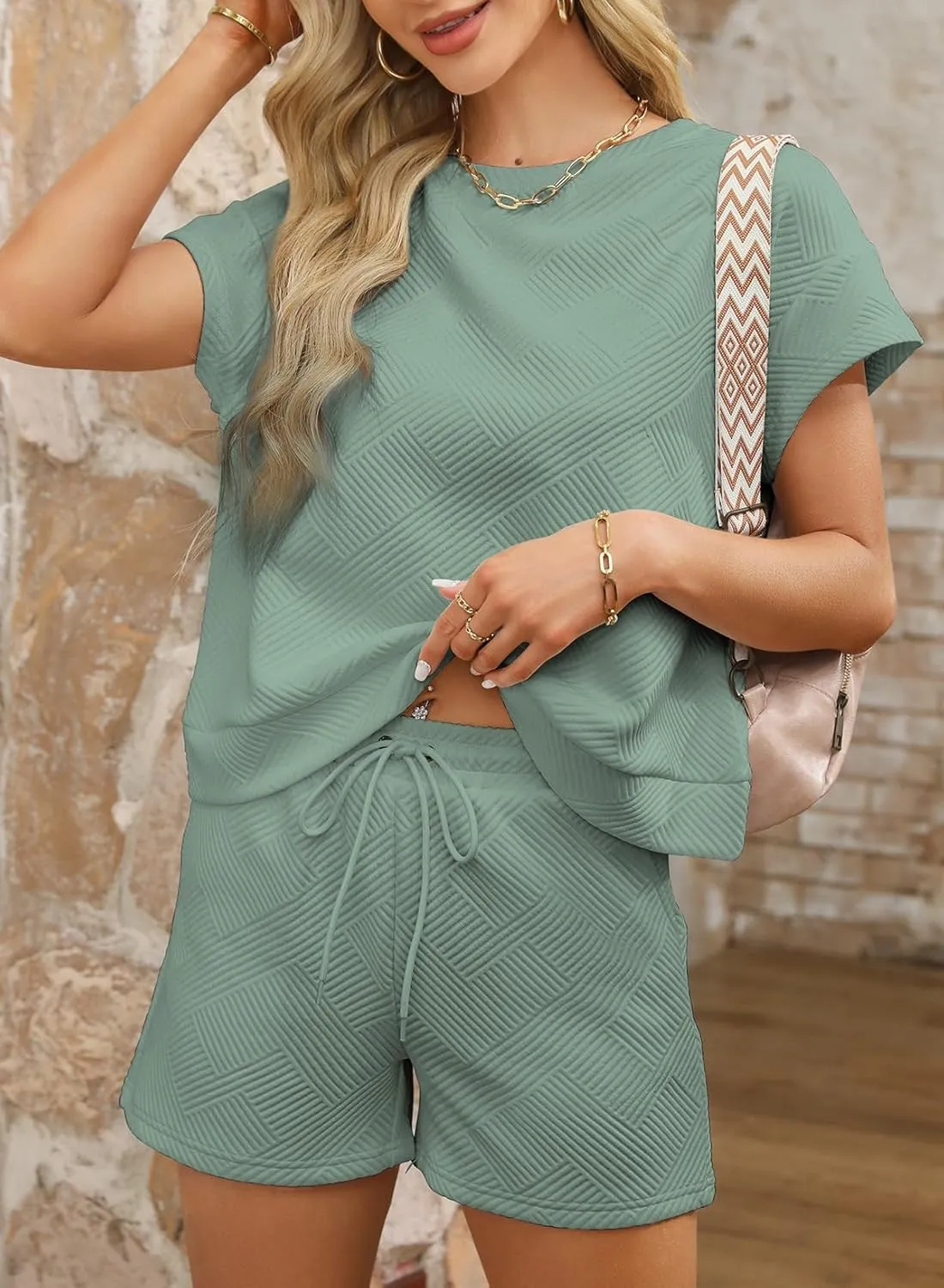 Dokotoo Women's 2 Piece Outfits Sweatsuit Casual Short Sleeve Pullover Tops and Drawstring Shorts Pants Lounge Sets