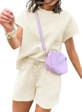 Dokotoo Women's 2 Piece Outfits Sweatsuit Casual Short Sleeve Pullover Tops and Drawstring Shorts Pants Lounge Sets