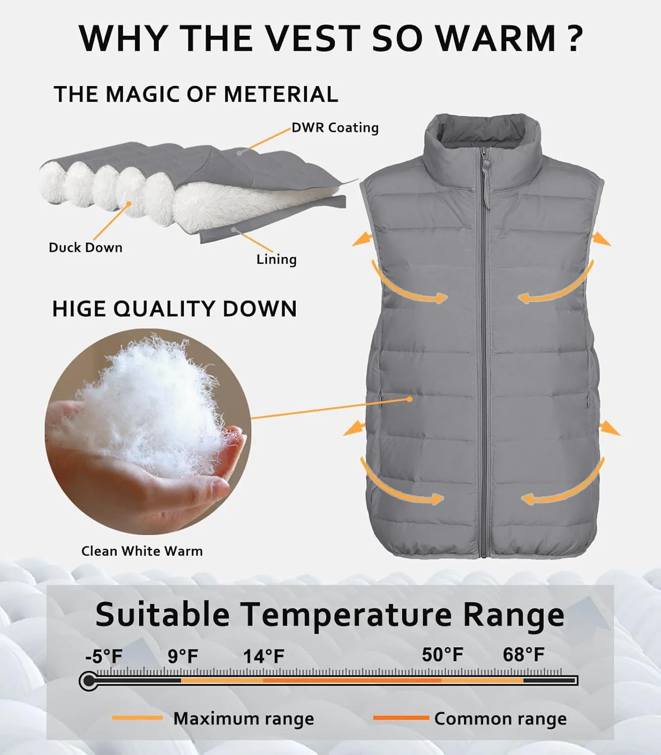 ELFJOY Winter Puffer Vest Women Lightweight Sleeveless Down Vest Stand Collar Womens Vests Outerwear Zip up Padded Gielt