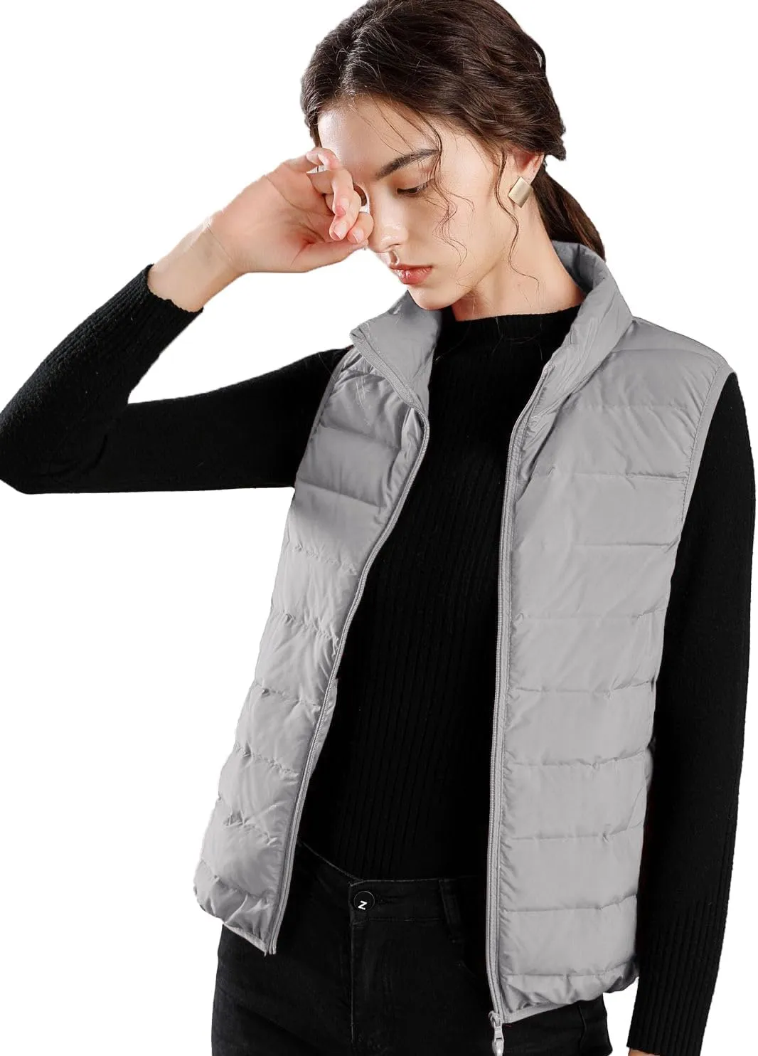 ELFJOY Winter Puffer Vest Women Lightweight Sleeveless Down Vest Stand Collar Womens Vests Outerwear Zip up Padded Gielt