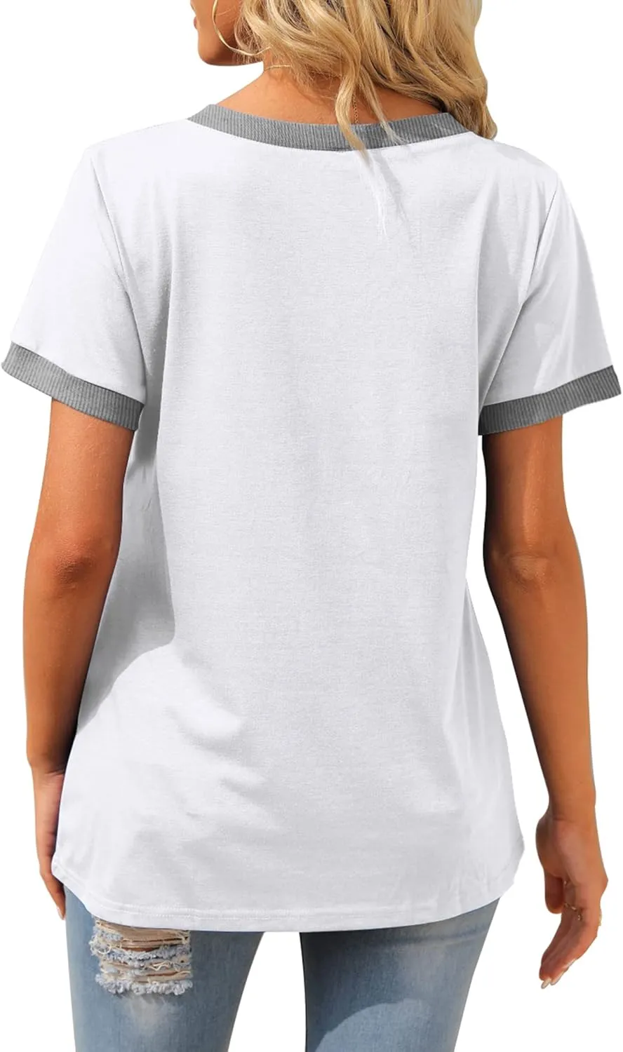Geifa Womens T Shirts Short Sleeve V Neck Loose Casual Summer Tops with Pocket
