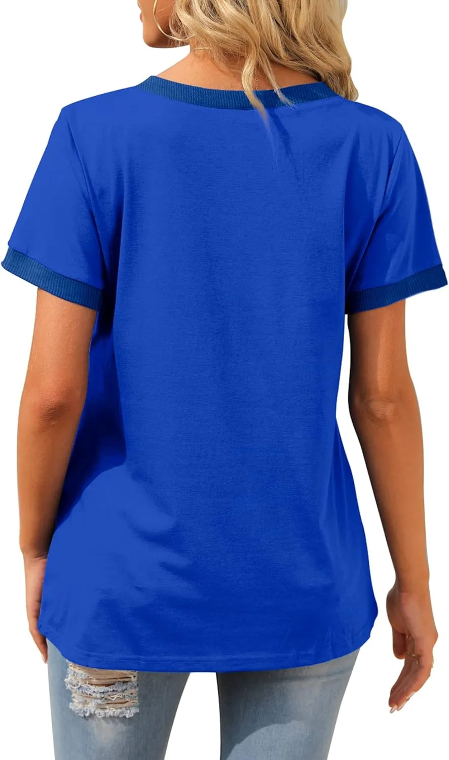 Geifa Womens T Shirts Short Sleeve V Neck Loose Casual Summer Tops with Pocket