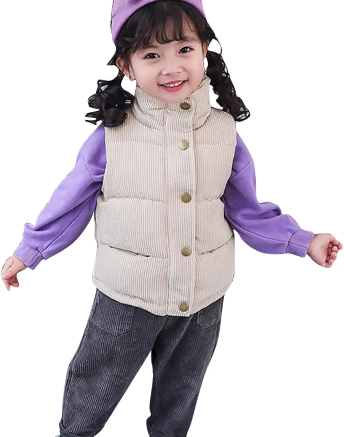 Girls and Toddler's Corduroy Jacket Puffer Vest Sleeveless Down Coat Baby Winter Coat Padded Quilted Vest Waistcoat