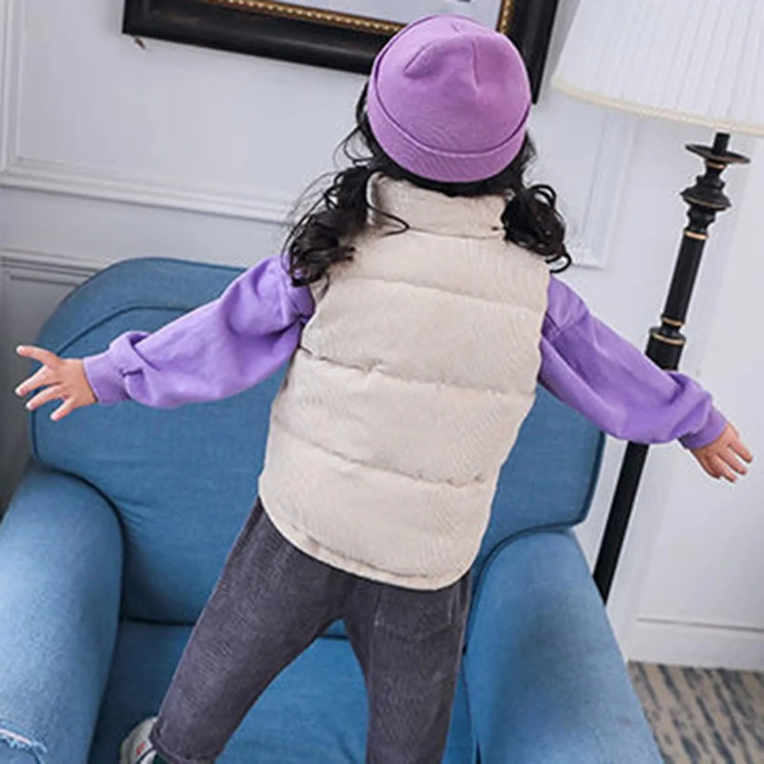 Girls and Toddler's Corduroy Jacket Puffer Vest Sleeveless Down Coat Baby Winter Coat Padded Quilted Vest Waistcoat