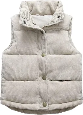 Girls and Toddler's Puffer Vest Sleeveless Corduroy Jacket Winter Coat Baby Down Coat Padded Quilted Vest Waistcoat