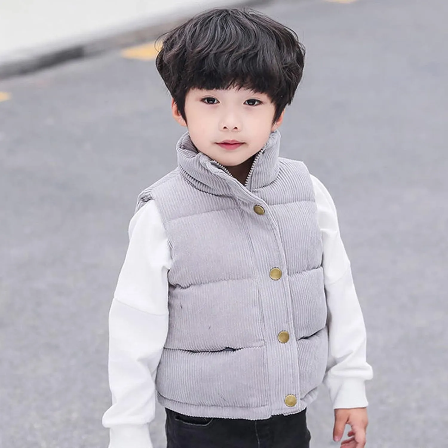 Girls and Toddler's Puffer Vest Sleeveless Corduroy Jacket Winter Coat Baby Down Coat Padded Quilted Vest Waistcoat
