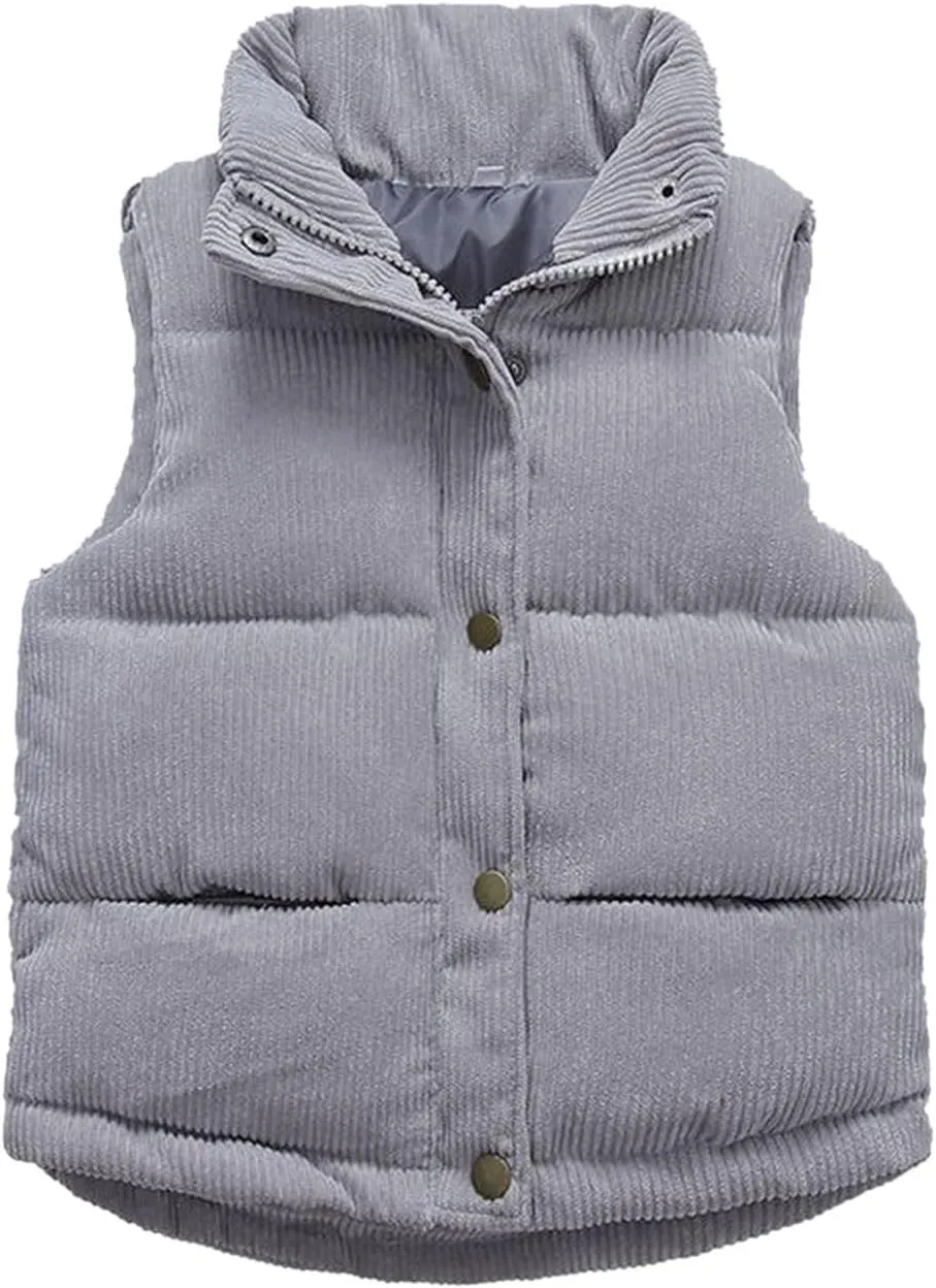 Girls and Toddler's Puffer Vest Sleeveless Corduroy Jacket Winter Coat Baby Down Coat Padded Quilted Vest Waistcoat