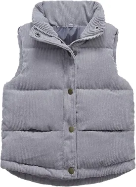 Girls and Toddler's Puffer Vest Sleeveless Corduroy Jacket Winter Coat Baby Down Coat Padded Quilted Vest Waistcoat