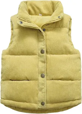Girls and Toddler's Puffer Vest Sleeveless Corduroy Jacket Winter Coat Baby Down Coat Padded Quilted Vest Waistcoat