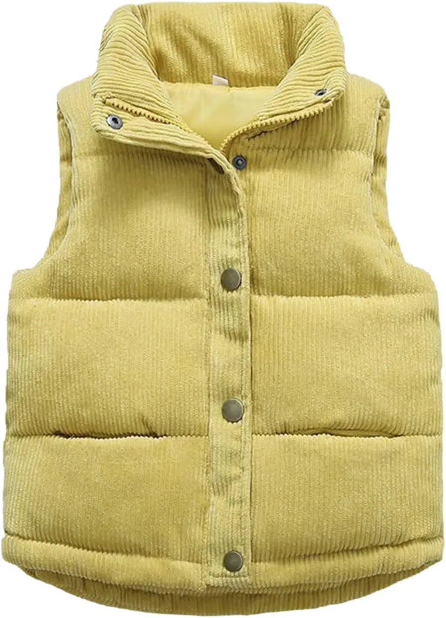 Girls and Toddler's Puffer Vest Sleeveless Corduroy Jacket Winter Coat Baby Down Coat Padded Quilted Vest Waistcoat