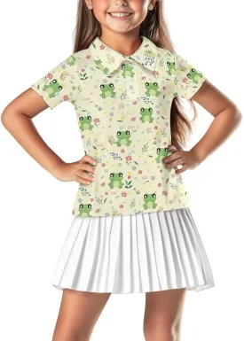 Girls' Button-Down Golf Polo Shirts Size 5-16 Short Sleeve Tops for Tennis