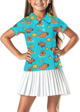 Girls' Button-Down Golf Polo Shirts Size 5-16 Short Sleeve Tops for Tennis