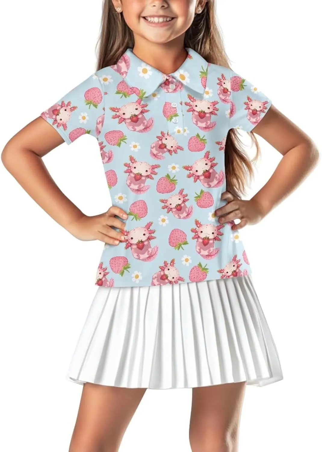 Girls' Button-Down Golf Polo Shirts Size 5-16 Short Sleeve Tops for Tennis