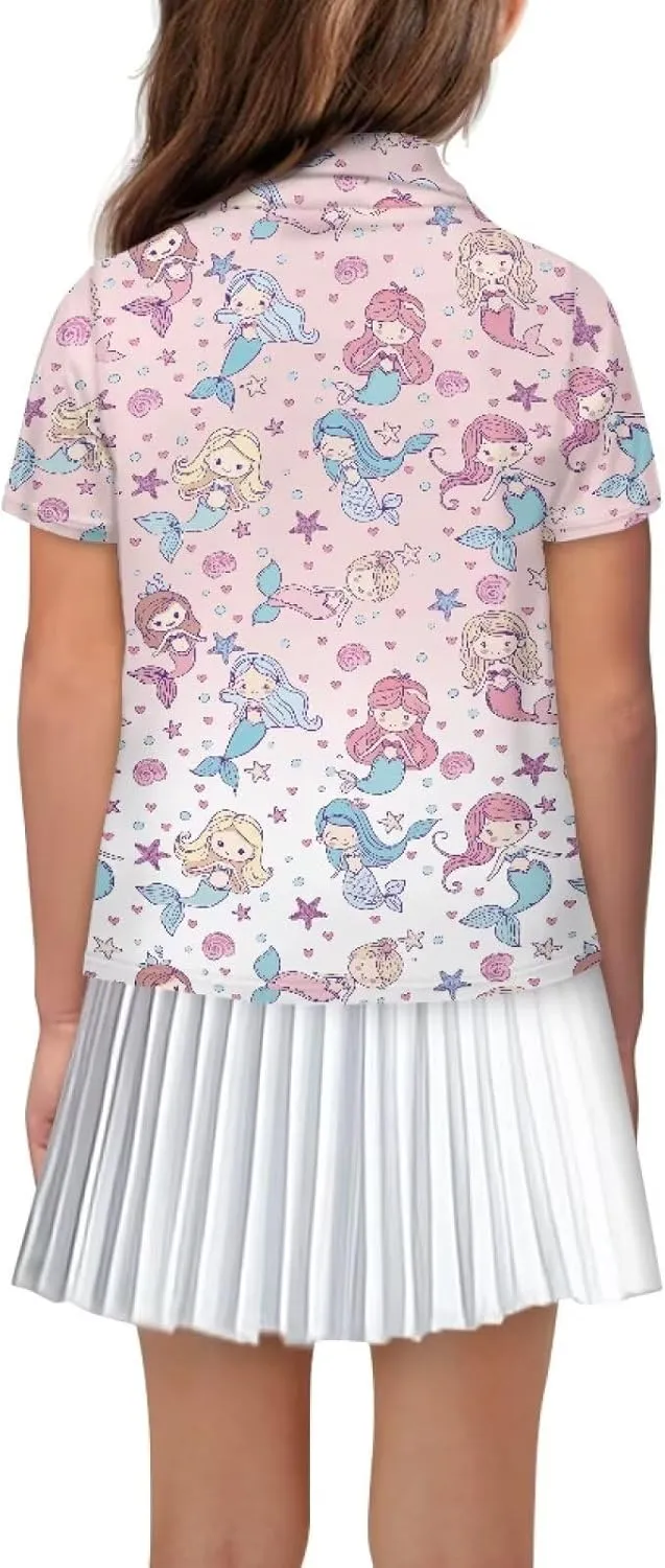 Girls' Button-Down Golf Polo Shirts Size 5-16 Short Sleeve Tops for Tennis