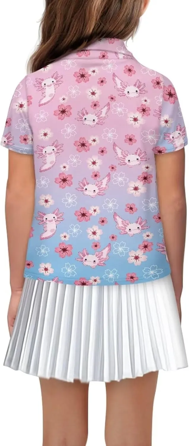 Girls' Button-Down Golf Polo Shirts Size 5-16 Short Sleeve Tops for Tennis
