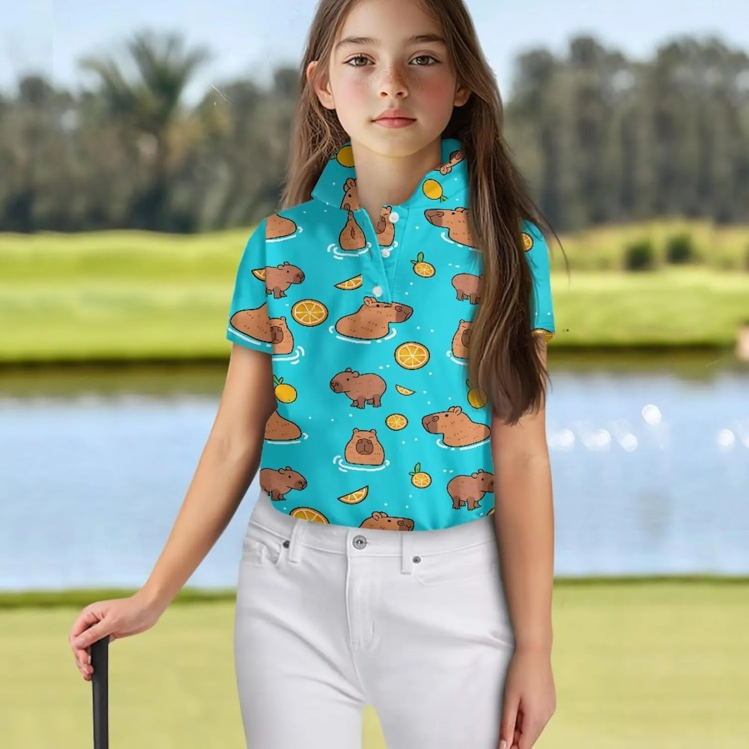 Girls' Button-Down Golf Polo Shirts Size 5-16 Short Sleeve Tops for Tennis
