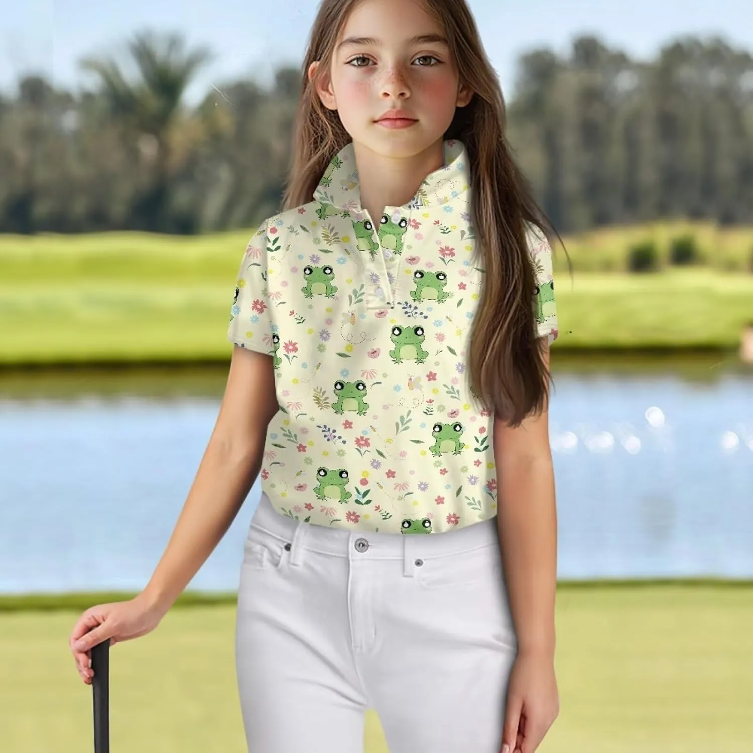Girls' Button-Down Golf Polo Shirts Size 5-16 Short Sleeve Tops for Tennis