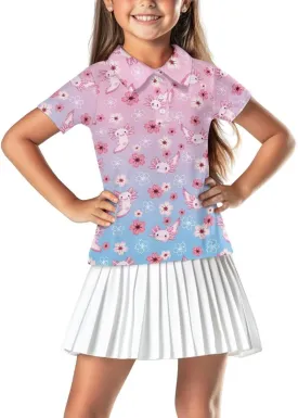 Girls' Button-Down Golf Polo Shirts Size 5-16 Short Sleeve Tops for Tennis