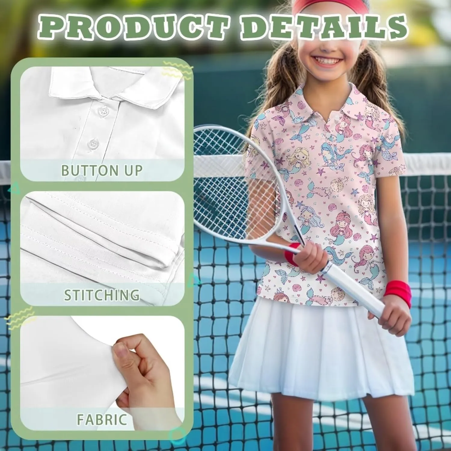 Girls' Button-Down Golf Polo Shirts Size 5-16 Short Sleeve Tops for Tennis