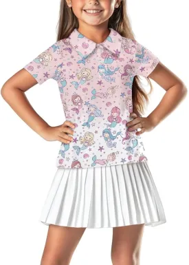 Girls' Button-Down Golf Polo Shirts Size 5-16 Short Sleeve Tops for Tennis