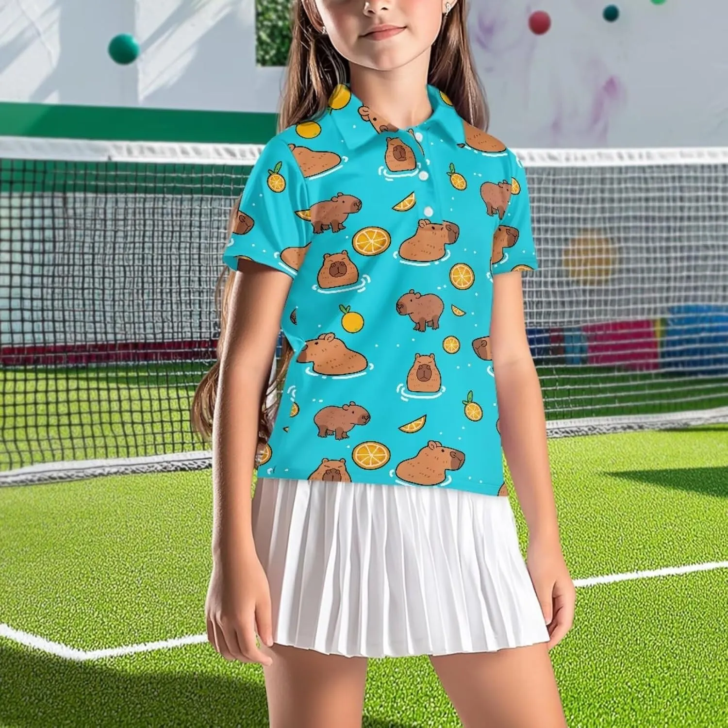 Girls' Button-Down Golf Polo Shirts Size 5-16 Short Sleeve Tops for Tennis