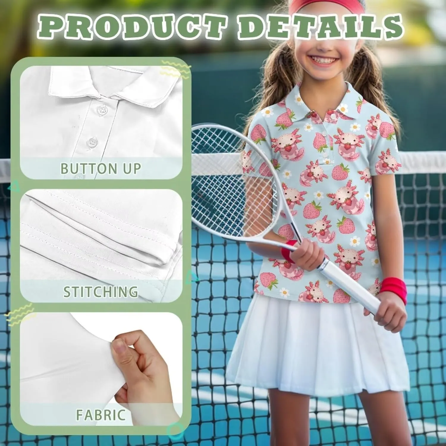Girls' Button-Down Golf Polo Shirts Size 5-16 Short Sleeve Tops for Tennis