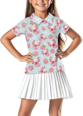 Girls' Button-Down Golf Polo Shirts Size 5-16 Short Sleeve Tops for Tennis