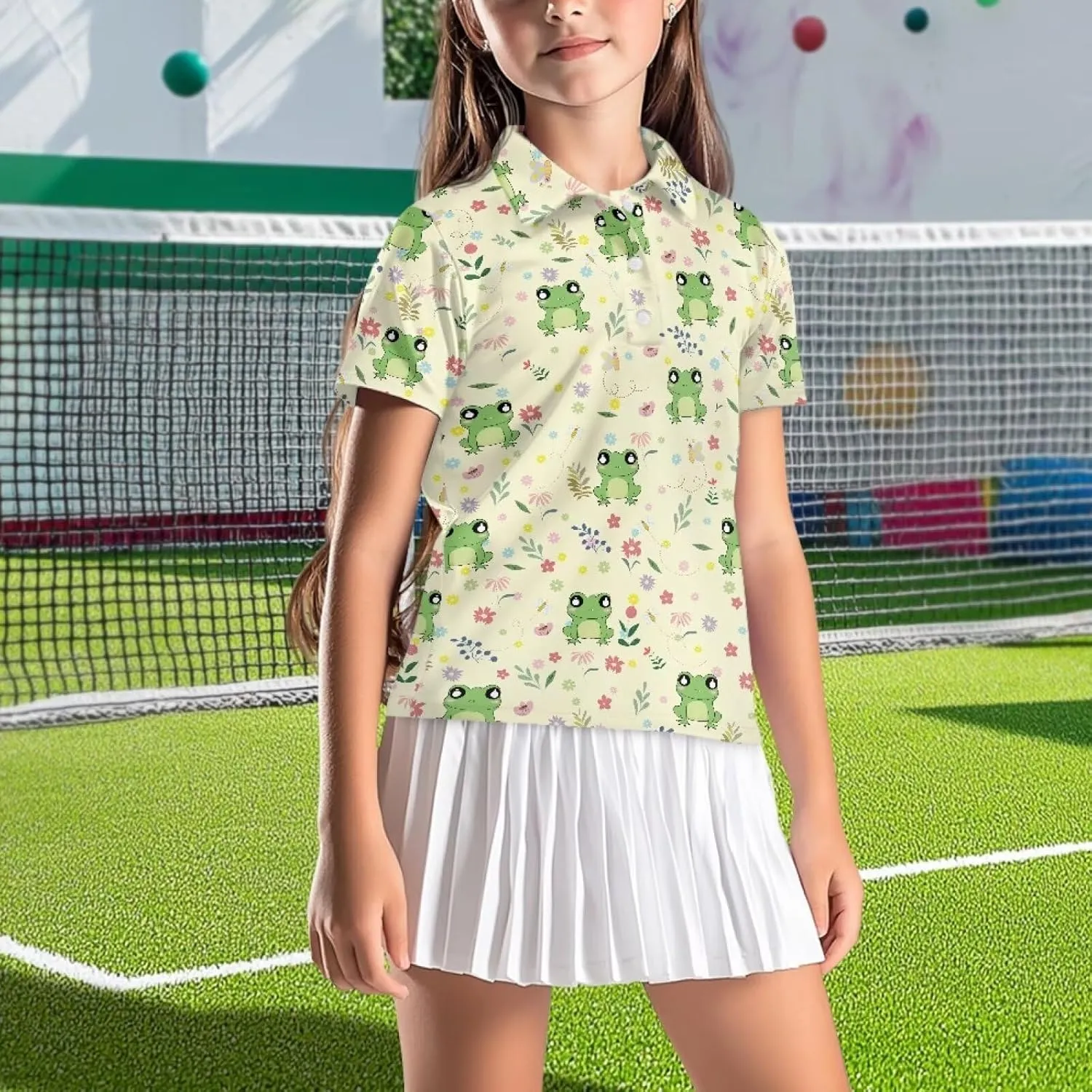 Girls' Button-Down Golf Polo Shirts Size 5-16 Short Sleeve Tops for Tennis