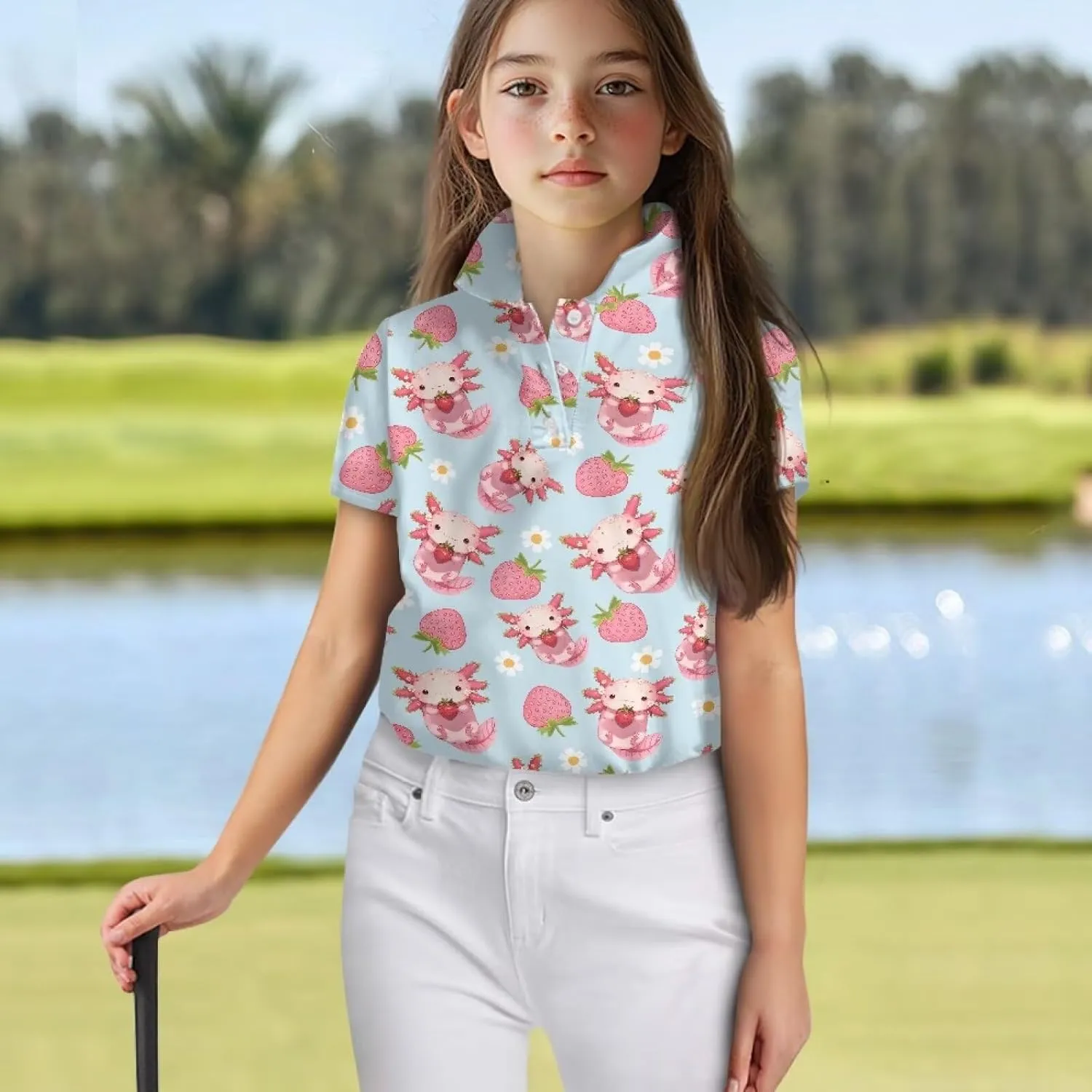 Girls' Button-Down Golf Polo Shirts Size 5-16 Short Sleeve Tops for Tennis