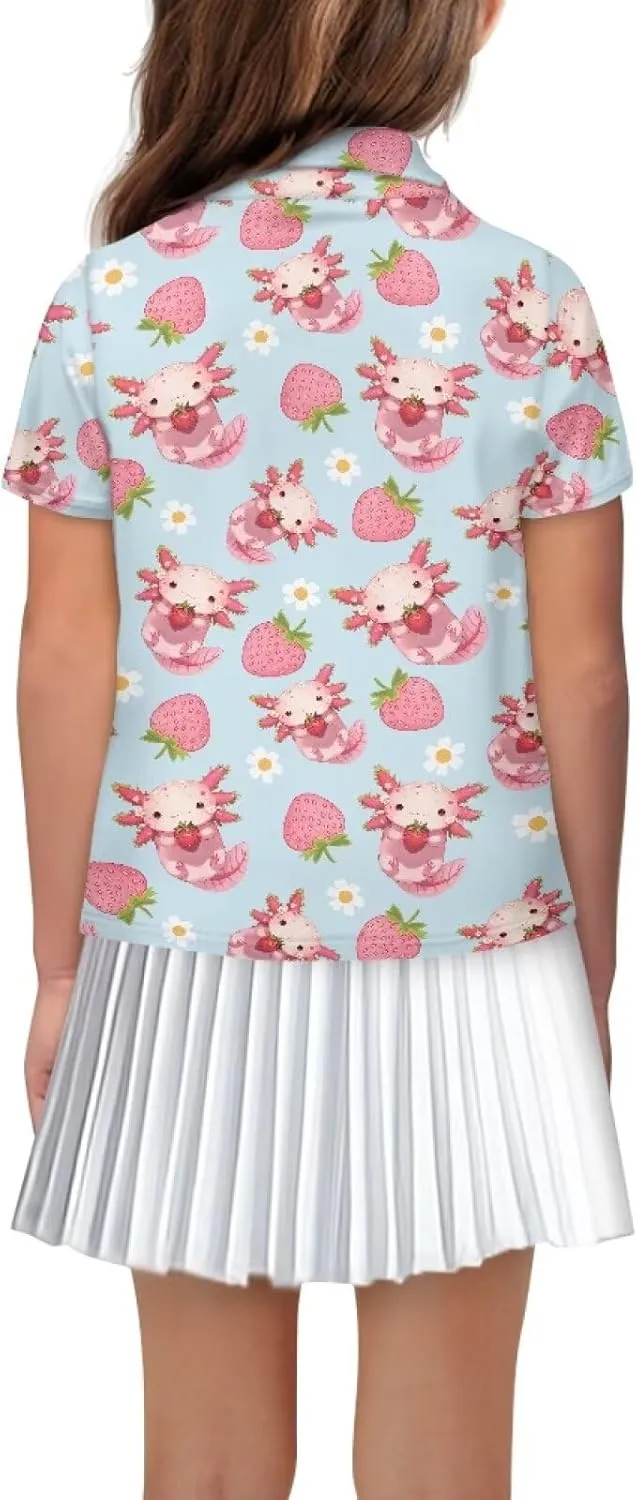 Girls' Button-Down Golf Polo Shirts Size 5-16 Short Sleeve Tops for Tennis