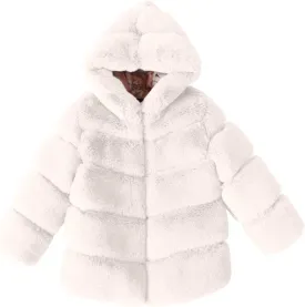 Girls Faux Fur Jacket Plush Sherpa Teddy Coat with Hood Toddler Winter Coats Warm Fuzzy Jackets Trendy Outwear