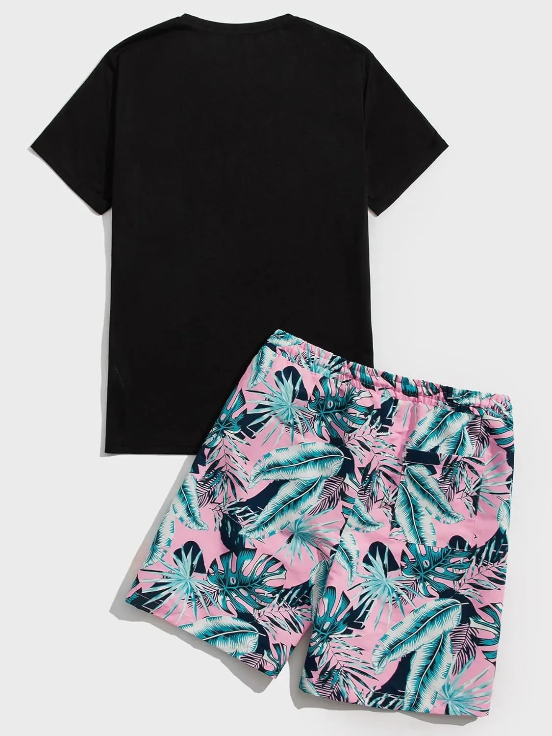 GORGLITTER Men's 2 Piece Short Sleeve Graphic Tee Hawaiian Printed Drawstring Shorts Set