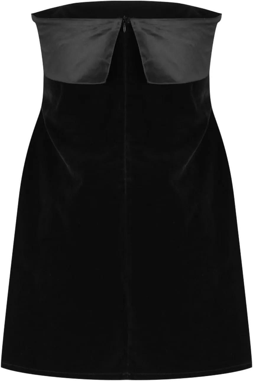 HGps8w Women Elegant Velvet Satin Tube Mini Dress Sexy Strapless Off Shoulder Slim Flare Y2k Short Party Homecomming Dress