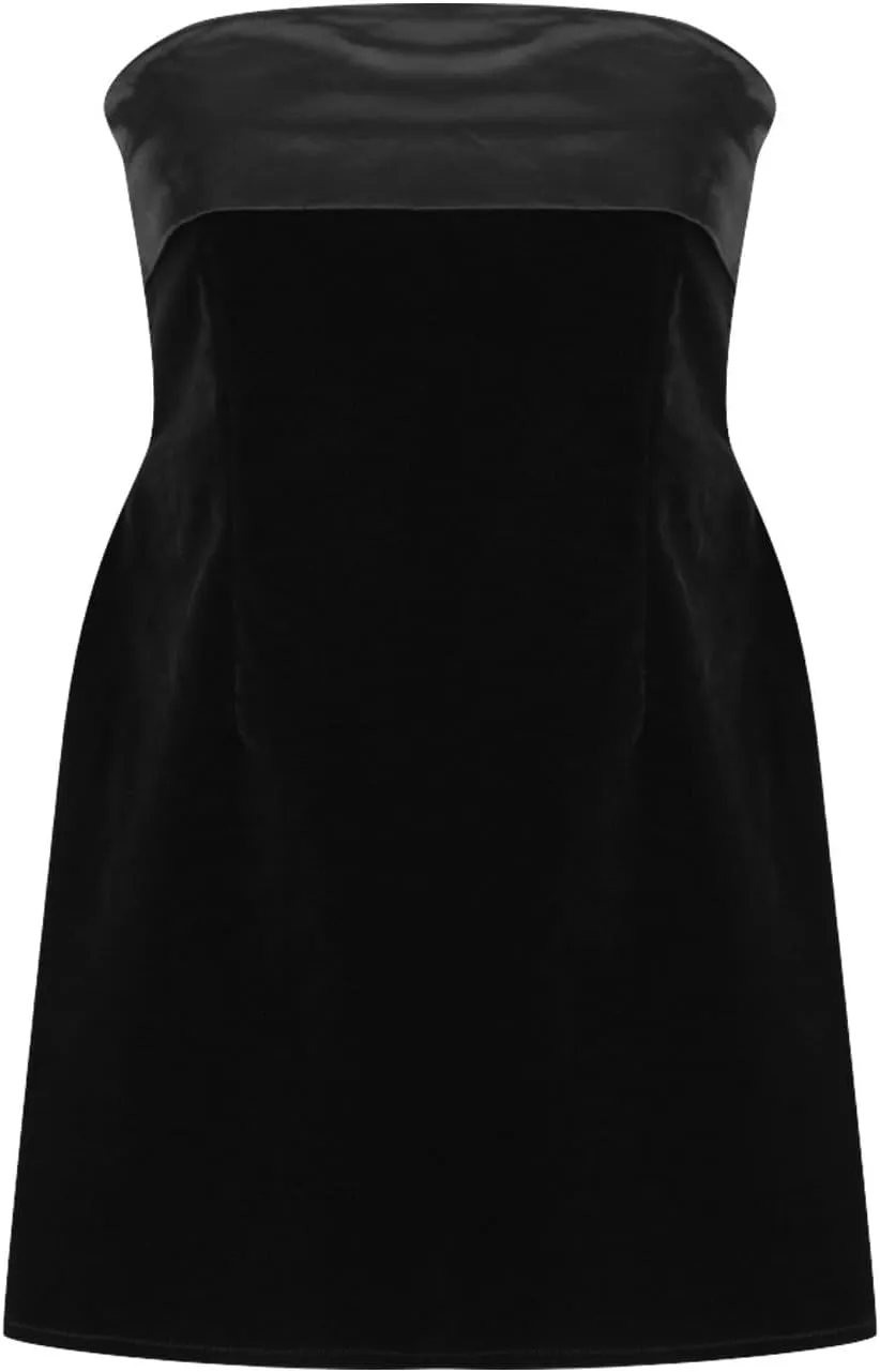 HGps8w Women Elegant Velvet Satin Tube Mini Dress Sexy Strapless Off Shoulder Slim Flare Y2k Short Party Homecomming Dress