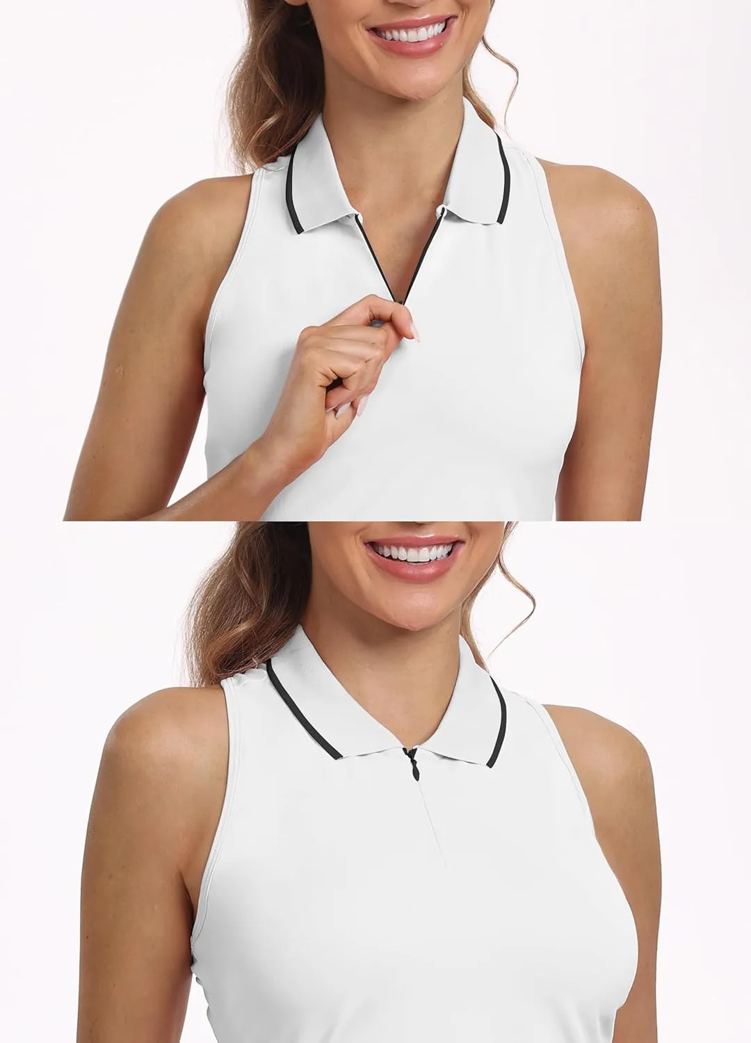 Hiverlay Women Sleeveless Racerback Golf Shirts Zip Up Collared Tennis Tank Tops Athletic Polo Shirts Quick Dry UPF 50 