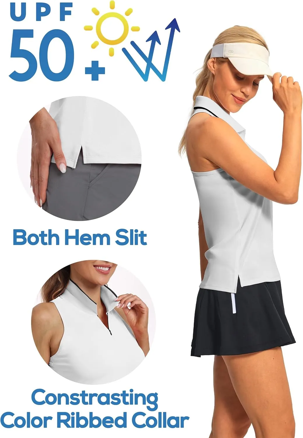 Hiverlay Women Sleeveless Racerback Golf Shirts Zip Up Collared Tennis Tank Tops Athletic Polo Shirts Quick Dry UPF 50 