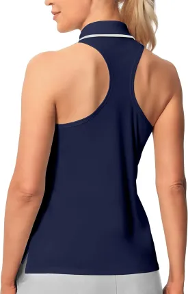 Hiverlay Women Sleeveless Racerback Golf Shirts Zip Up Collared Tennis Tank Tops Athletic Polo Shirts Quick Dry UPF 50 
