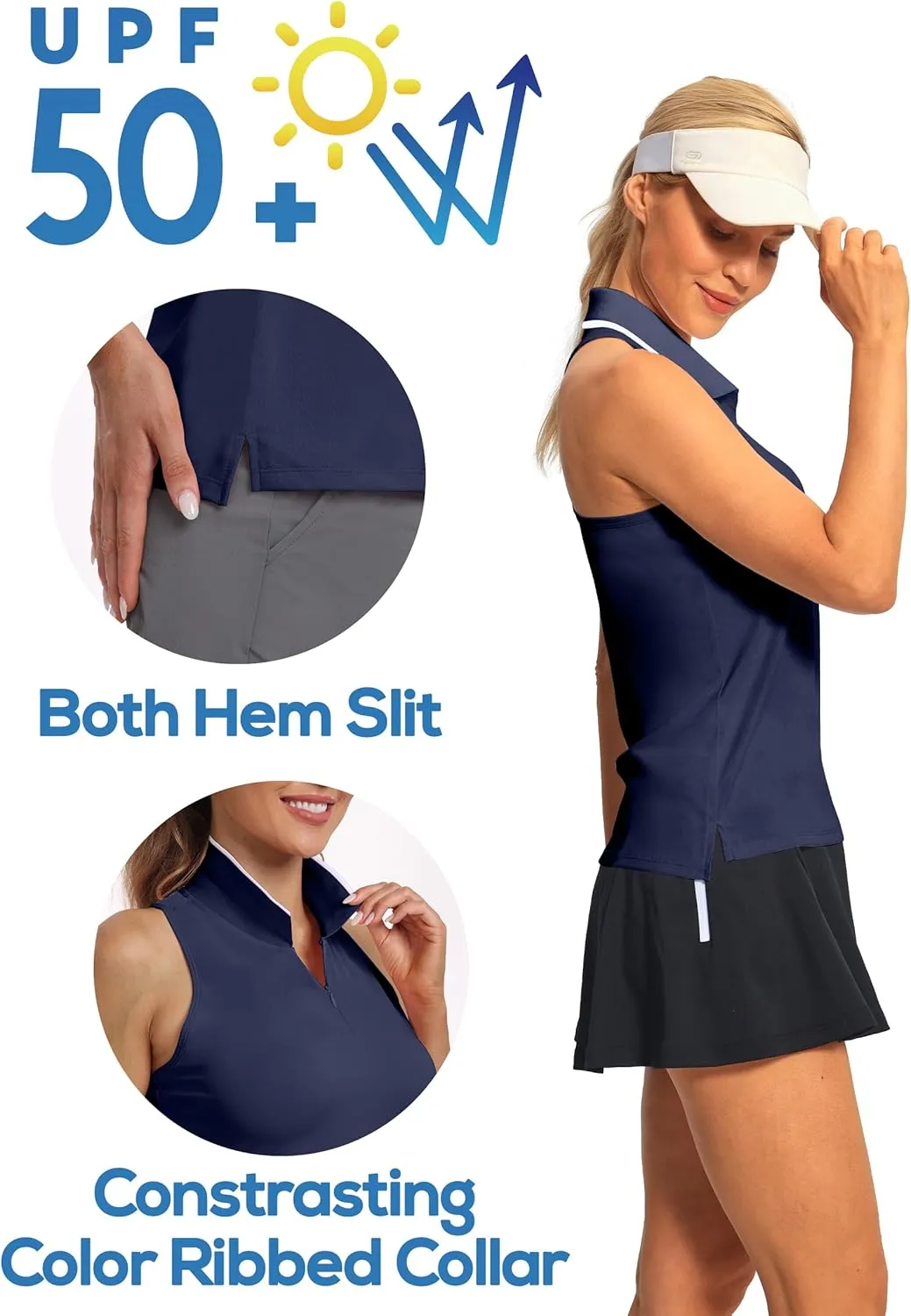 Hiverlay Women Sleeveless Racerback Golf Shirts Zip Up Collared Tennis Tank Tops Athletic Polo Shirts Quick Dry UPF 50 