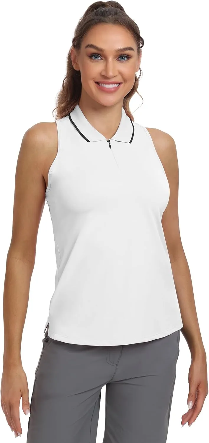 Hiverlay Women Sleeveless Racerback Golf Shirts Zip Up Collared Tennis Tank Tops Athletic Polo Shirts Quick Dry UPF 50 