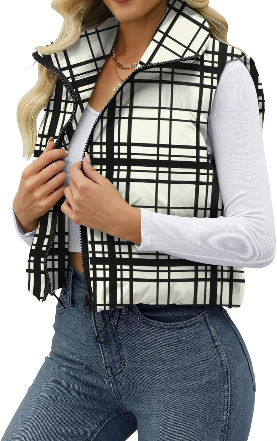 JZC Women's Crop Puffer Vest Lightweight Sleeveless Jacket 2024 Fashion Winter Outerwear Padded Gilet